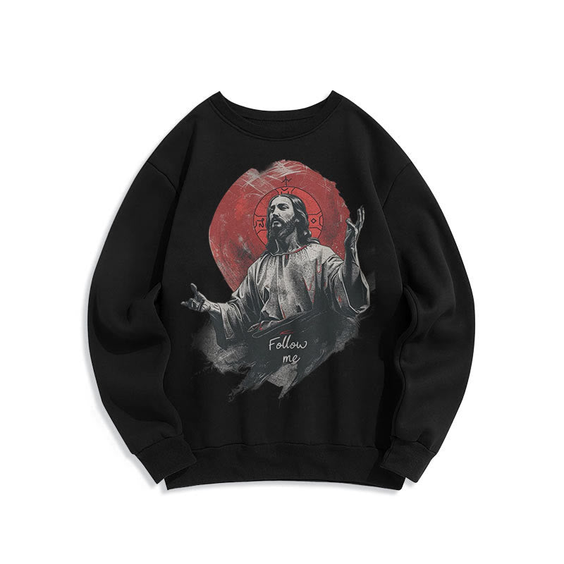 Christianartworkshop Klassischer Stil Jesus Halo Follow Me Polyester-Sweatshirt mit Fleecefutter