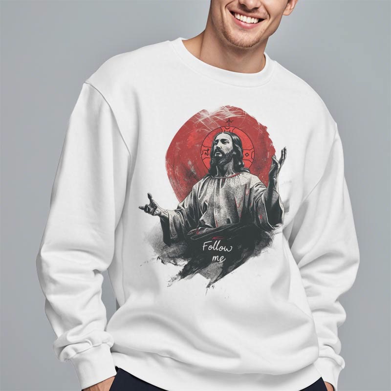 Christianartworkshop Klassischer Stil Jesus Halo Follow Me Polyester-Sweatshirt mit Fleecefutter