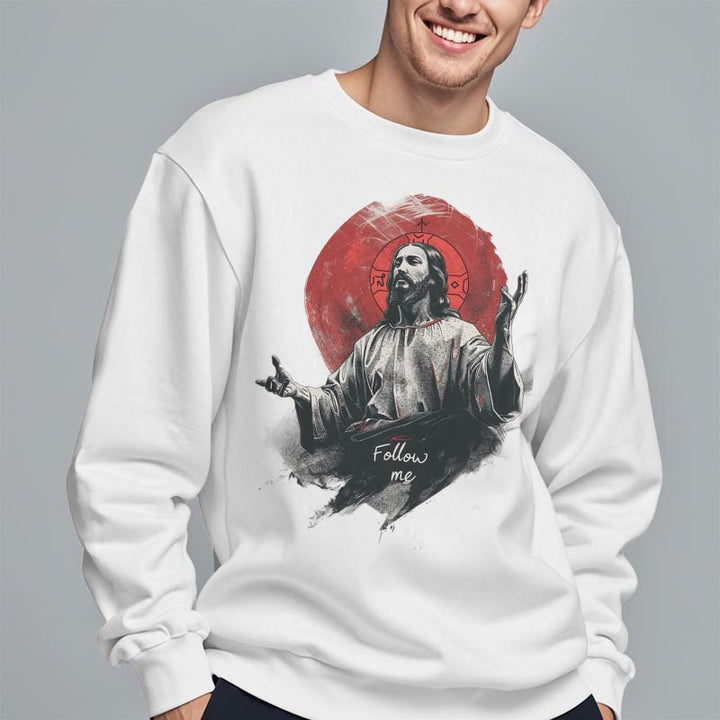 Christianartworkshop Klassischer Stil Jesus Halo Follow Me Polyester-Sweatshirt mit Fleecefutter
