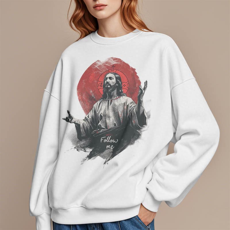 Christianartworkshop Klassischer Stil Jesus Halo Follow Me Polyester-Sweatshirt mit Fleecefutter