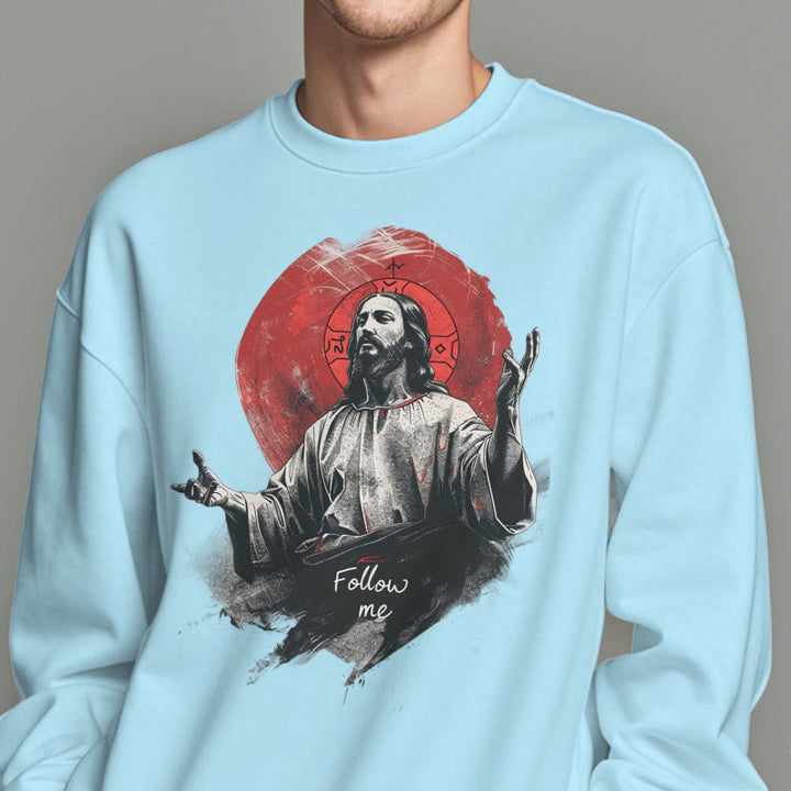Christianartworkshop Klassischer Stil Jesus Halo Follow Me Polyester-Sweatshirt mit Fleecefutter
