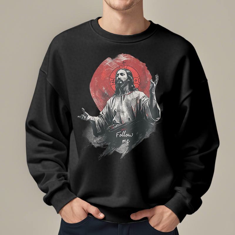 Christianartworkshop Klassischer Stil Jesus Halo Follow Me Polyester-Sweatshirt mit Fleecefutter