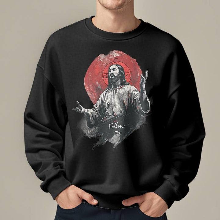 Christianartworkshop Klassischer Stil Jesus Halo Follow Me Polyester-Sweatshirt mit Fleecefutter