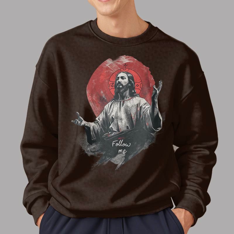 Christianartworkshop Klassischer Stil Jesus Halo Follow Me Polyester-Sweatshirt mit Fleecefutter