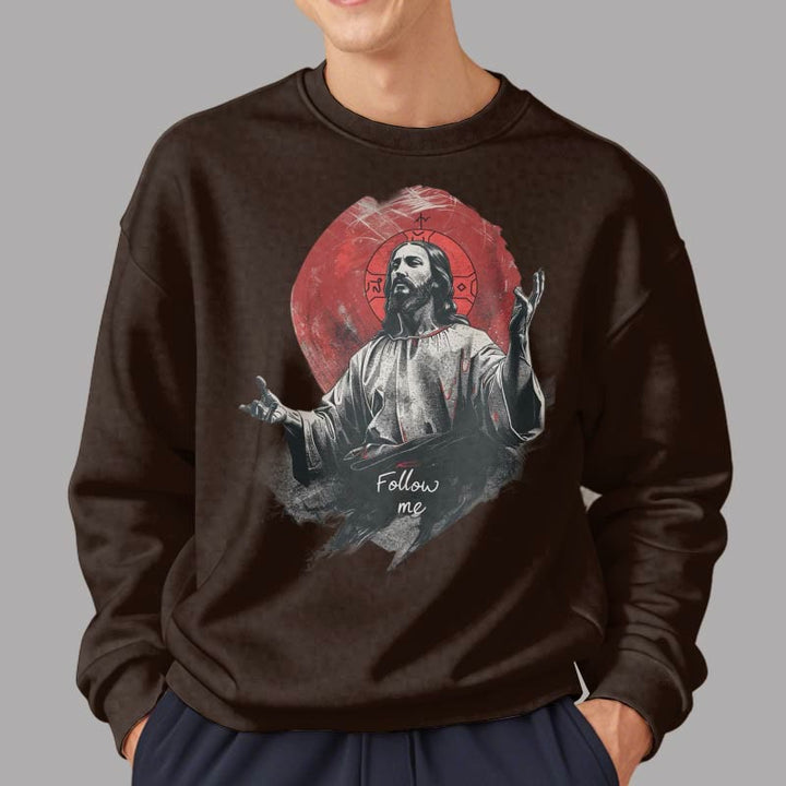 Christianartworkshop Klassischer Stil Jesus Halo Follow Me Polyester-Sweatshirt mit Fleecefutter