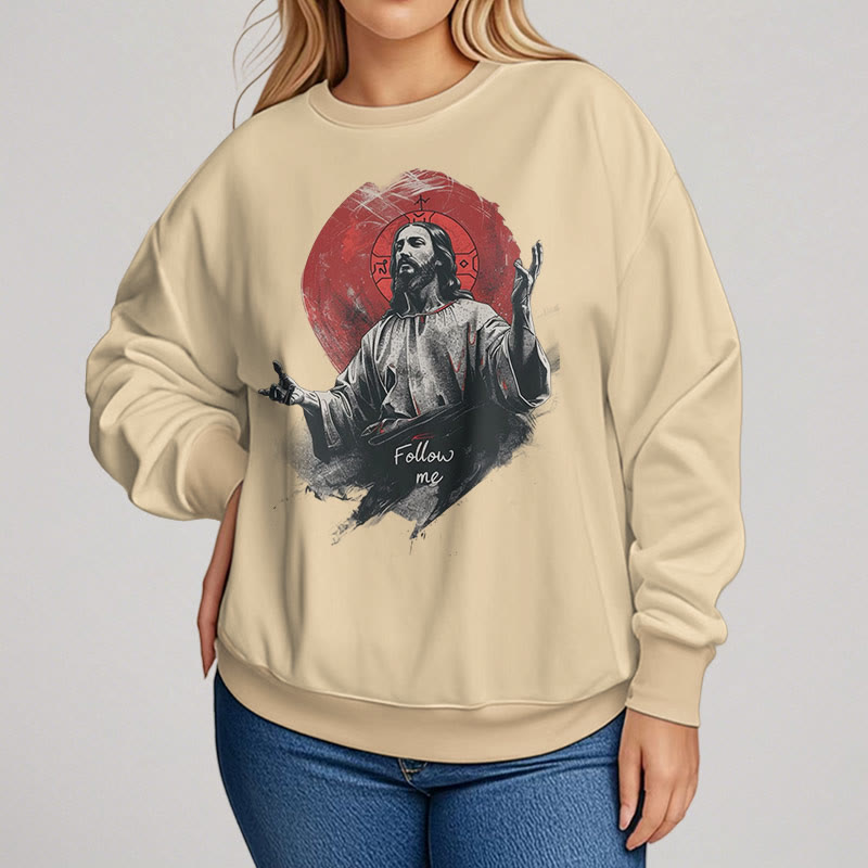 Christianartworkshop Klassischer Stil Jesus Halo Follow Me Polyester-Sweatshirt mit Fleecefutter