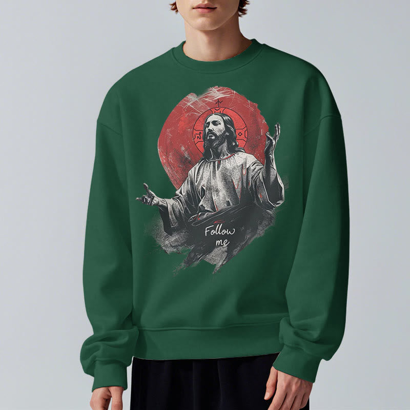 Christianartworkshop Klassischer Stil Jesus Halo Follow Me Polyester-Sweatshirt mit Fleecefutter