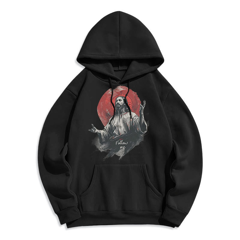 Christianartworkshop Klassischer Stil Jesus Halo Follow Me Polyester-Kapuzenpullover mit Fleecefutter