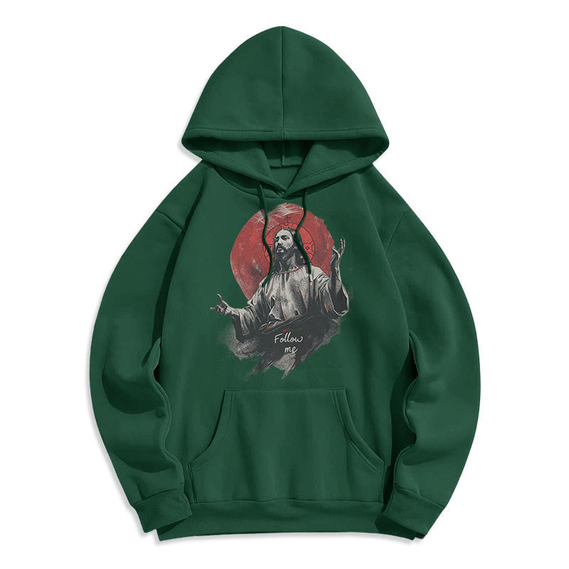 Christianartworkshop Klassischer Stil Jesus Halo Follow Me Polyester-Kapuzenpullover mit Fleecefutter - Grün - 2XL - image 14