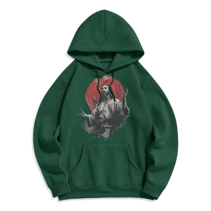 Christianartworkshop Klassischer Stil Jesus Halo Follow Me Polyester-Kapuzenpullover mit Fleecefutter - Grün - 2XL - image 14