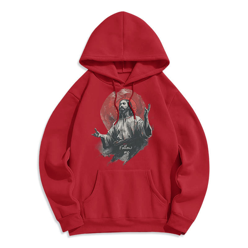Christianartworkshop Klassischer Stil Jesus Halo Follow Me Polyester-Kapuzenpullover mit Fleecefutter