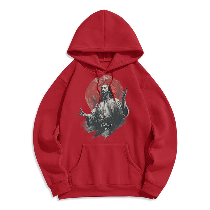 Christianartworkshop Klassischer Stil Jesus Halo Follow Me Polyester-Kapuzenpullover mit Fleecefutter
