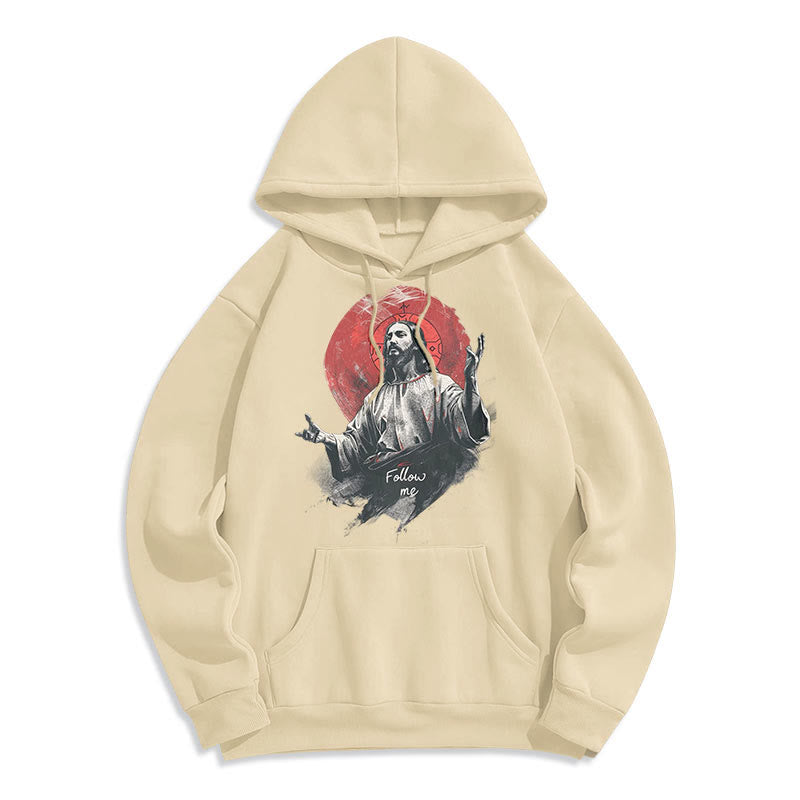 Christianartworkshop Klassischer Stil Jesus Halo Follow Me Polyester-Kapuzenpullover mit Fleecefutter - Beige - 2XL - image 10