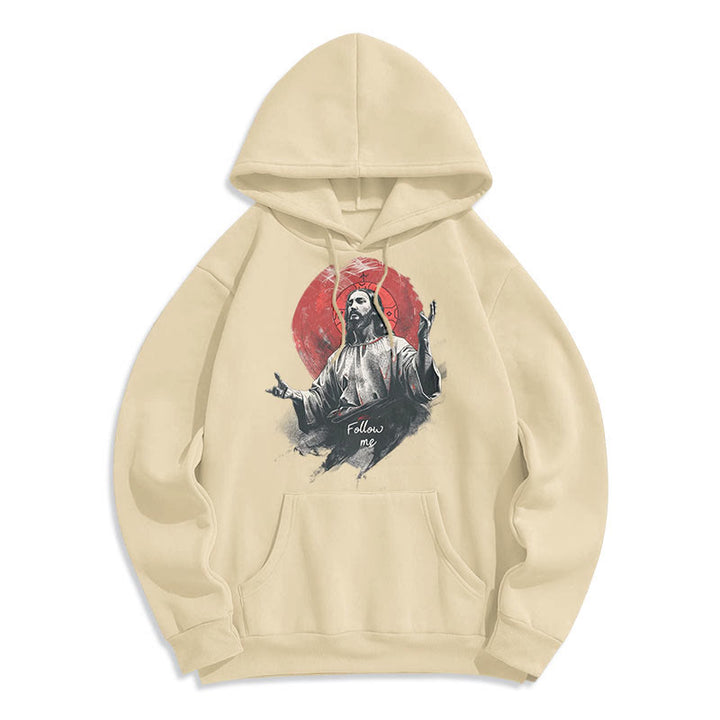 Christianartworkshop Klassischer Stil Jesus Halo Follow Me Polyester-Kapuzenpullover mit Fleecefutter - Beige - 2XL - image 10