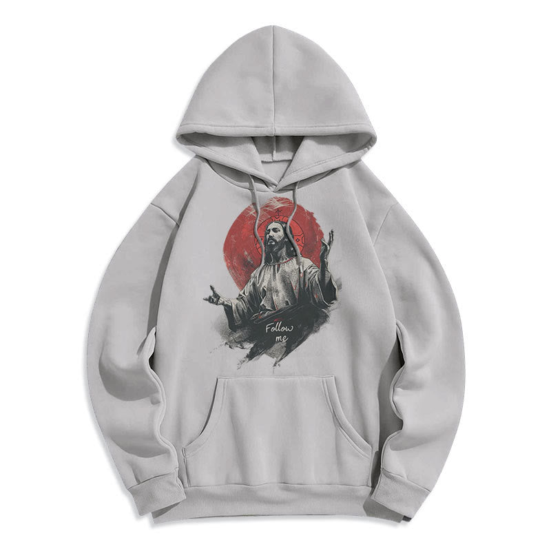 Christianartworkshop Klassischer Stil Jesus Halo Follow Me Polyester-Kapuzenpullover mit Fleecefutter
