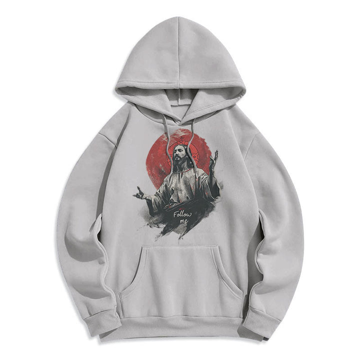 Christianartworkshop Klassischer Stil Jesus Halo Follow Me Polyester-Kapuzenpullover mit Fleecefutter