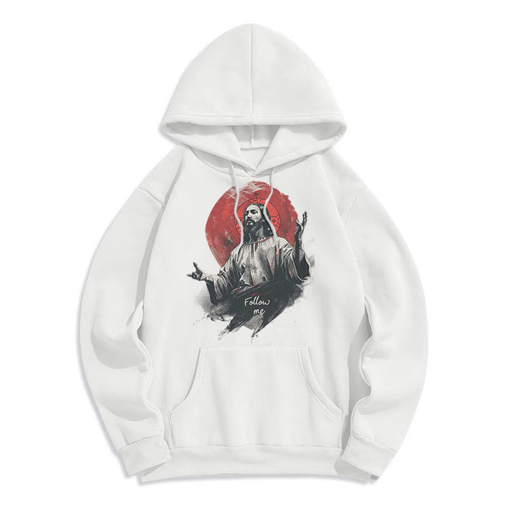 Christianartworkshop Klassischer Stil Jesus Halo Follow Me Polyester-Kapuzenpullover mit Fleecefutter