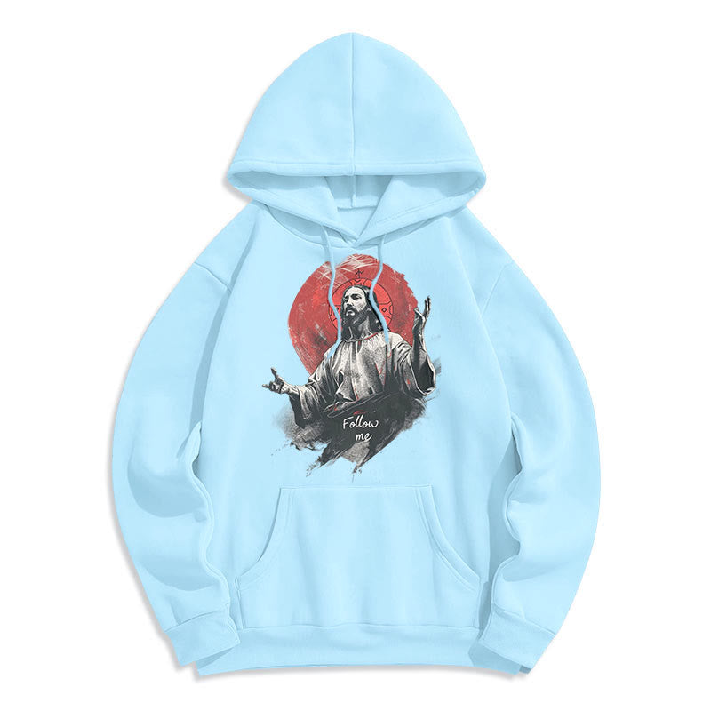 Christianartworkshop Klassischer Stil Jesus Halo Follow Me Polyester-Kapuzenpullover mit Fleecefutter - Blau - 2XL - image 0