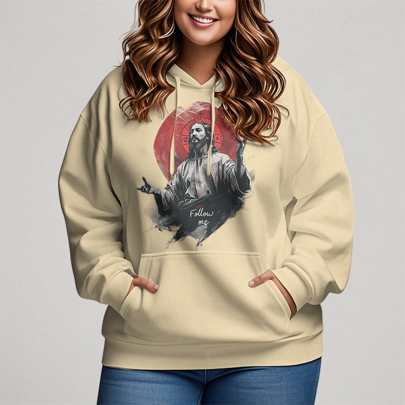 Christianartworkshop Klassischer Stil Jesus Halo Follow Me Polyester-Kapuzenpullover mit Fleecefutter