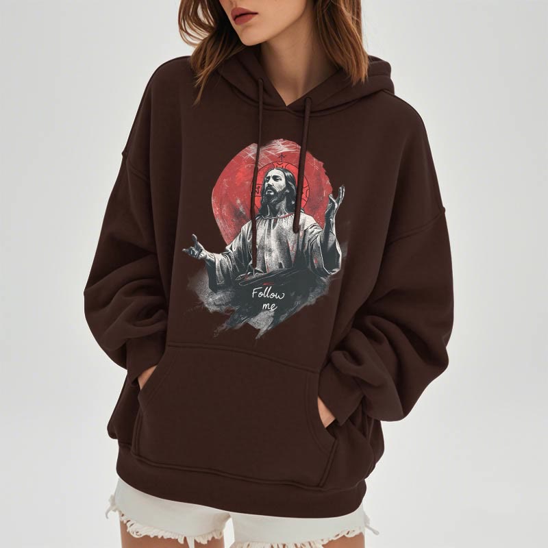 Christianartworkshop Klassischer Stil Jesus Halo Follow Me Polyester-Kapuzenpullover mit Fleecefutter