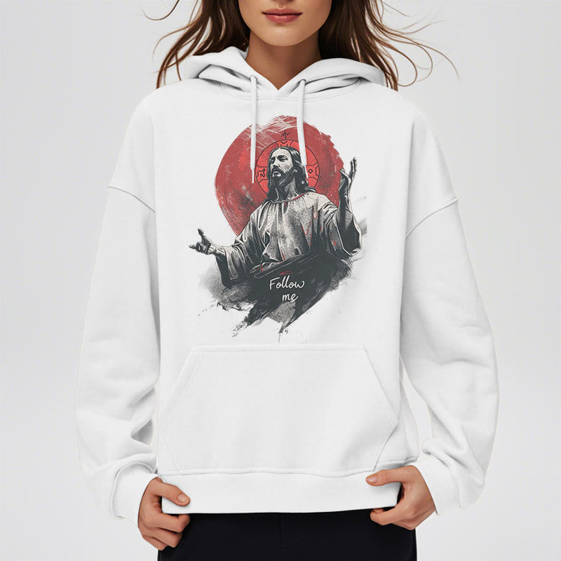 Christianartworkshop Klassischer Stil Jesus Halo Follow Me Polyester-Kapuzenpullover mit Fleecefutter
