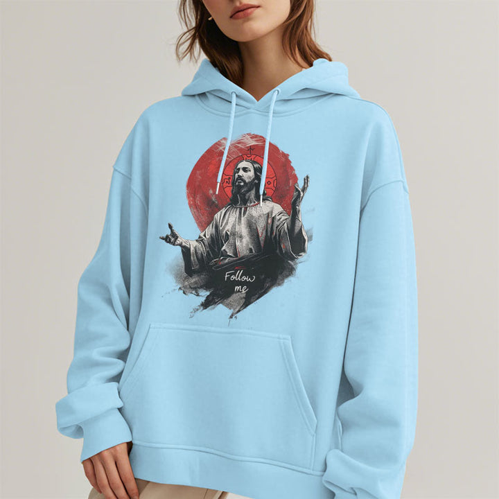 Christianartworkshop Klassischer Stil Jesus Halo Follow Me Polyester-Kapuzenpullover mit Fleecefutter