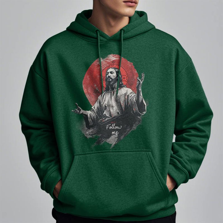 Christianartworkshop Klassischer Stil Jesus Halo Follow Me Polyester-Kapuzenpullover mit Fleecefutter