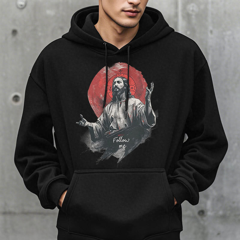 Christianartworkshop Klassischer Stil Jesus Halo Follow Me Polyester-Kapuzenpullover mit Fleecefutter