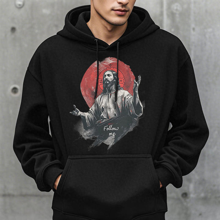 Christianartworkshop Klassischer Stil Jesus Halo Follow Me Polyester-Kapuzenpullover mit Fleecefutter