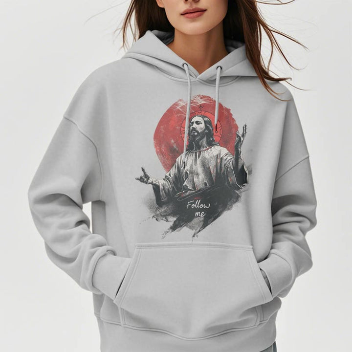 Christianartworkshop Klassischer Stil Jesus Halo Follow Me Polyester-Kapuzenpullover mit Fleecefutter