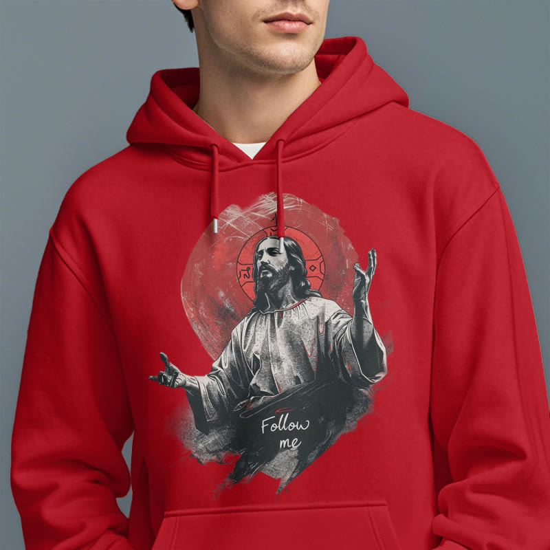 Christianartworkshop Klassischer Stil Jesus Halo Follow Me Polyester-Kapuzenpullover mit Fleecefutter