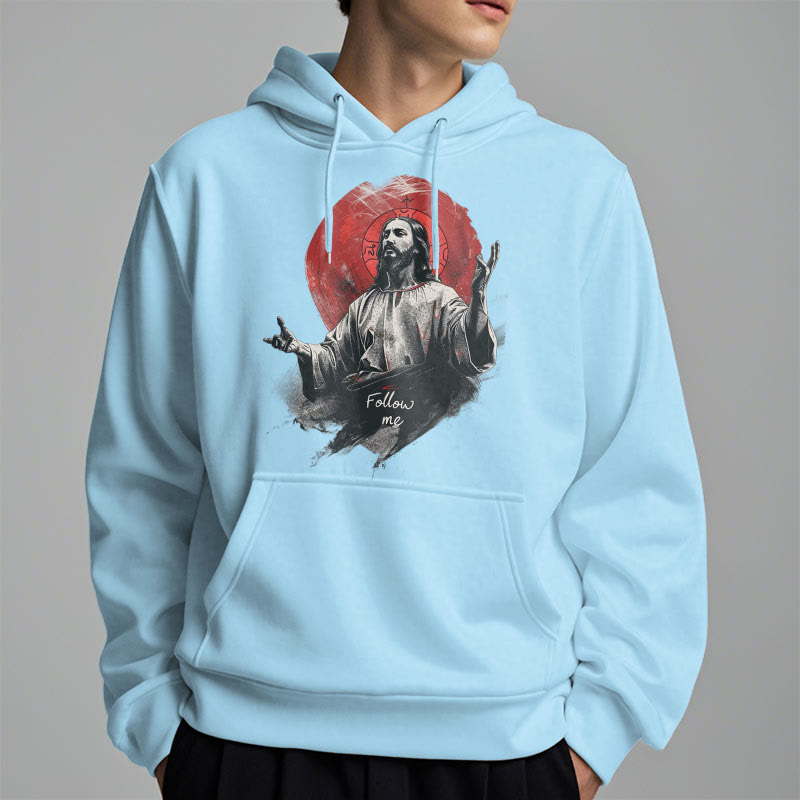 Christianartworkshop Klassischer Stil Jesus Halo Follow Me Polyester-Kapuzenpullover mit Fleecefutter