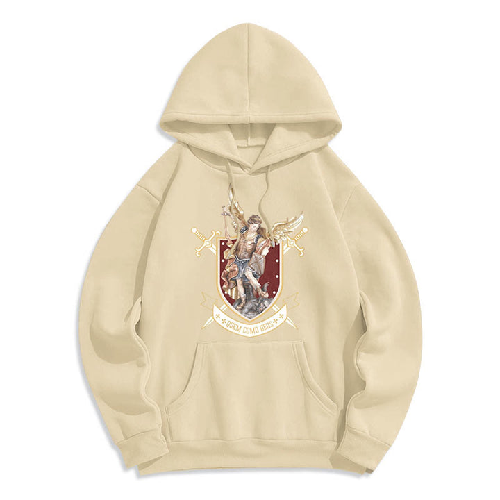 Christianartworkshop Klassischer Hoodie mit dem Heiligen Erzengel Michael, gefüttert mit Fleece aus Polyester - Beige - 2XL - image 9