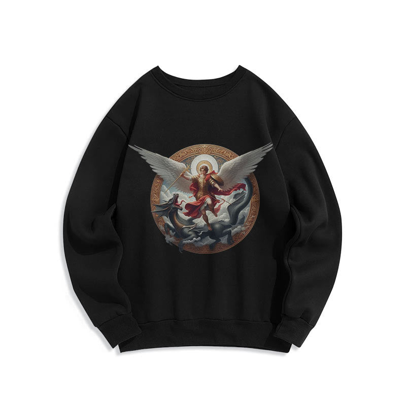 Christianartworkshop Sweatshirt aus Polyester im klassischen farbigen Stil mit Fleecefutter Triumph des Erzengels Michael