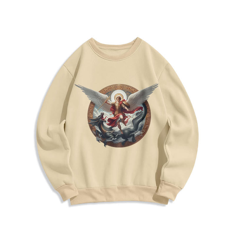 Christianartworkshop Klassisches farbiges Sweatshirt „Triumph des Erzengels Michael“ aus Fleece-gefüttertem Polyester - Beige - 2XL - image 0
