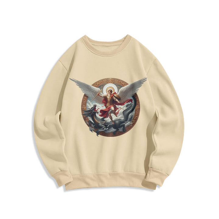 Christianartworkshop Klassisches farbiges Sweatshirt „Triumph des Erzengels Michael“ aus Fleece-gefüttertem Polyester - Beige - 2XL - image 0