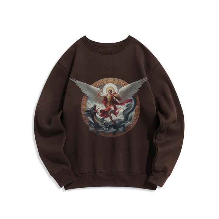 Christianartworkshop Klassisches farbiges Sweatshirt „Triumph des Erzengels Michael“ aus Fleece-gefüttertem Polyester - Braun - 2XL - image 10