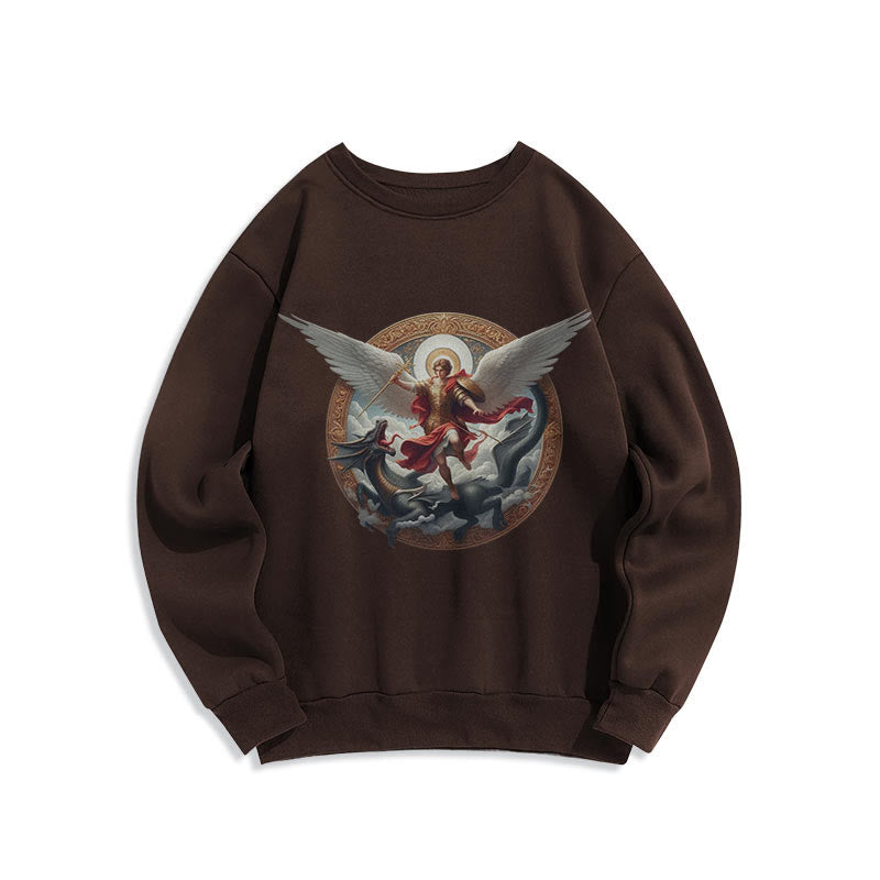 Christianartworkshop Sweatshirt aus Polyester im klassischen farbigen Stil mit Fleecefutter Triumph des Erzengels Michael