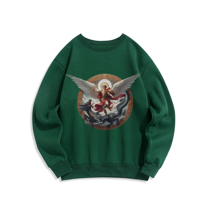 Christianartworkshop Sweatshirt aus Polyester im klassischen farbigen Stil mit Fleecefutter Triumph des Erzengels Michael
