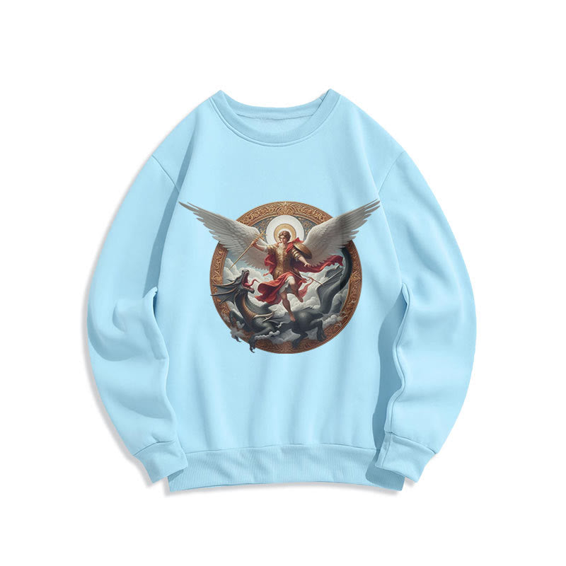 Christianartworkshop Sweatshirt aus Polyester im klassischen farbigen Stil mit Fleecefutter Triumph des Erzengels Michael - Blau - 2XL - image 14