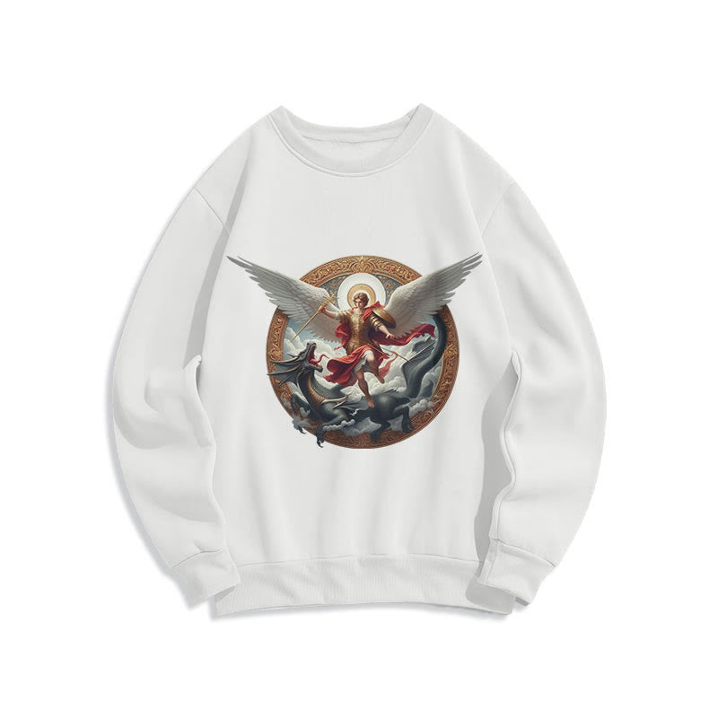 Christianartworkshop Klassisches farbiges Sweatshirt „Triumph des Erzengels Michael“ aus Fleece-gefüttertem Polyester - Weiß - 2XL - image 8