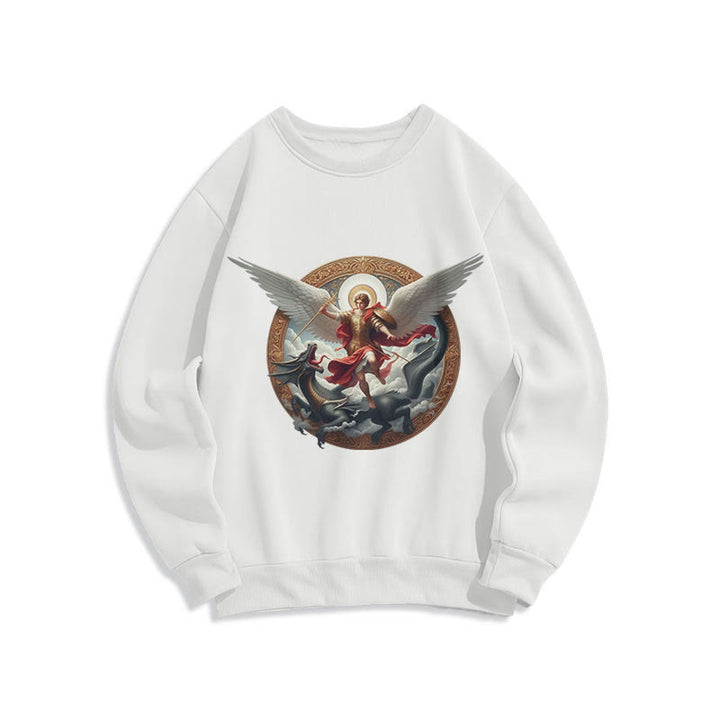 Christianartworkshop Klassisches farbiges Sweatshirt „Triumph des Erzengels Michael“ aus Fleece-gefüttertem Polyester - Weiß - 2XL - image 8