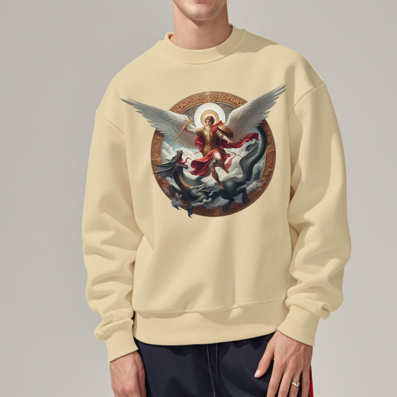 Christianartworkshop Sweatshirt aus Polyester im klassischen farbigen Stil mit Fleecefutter Triumph des Erzengels Michael