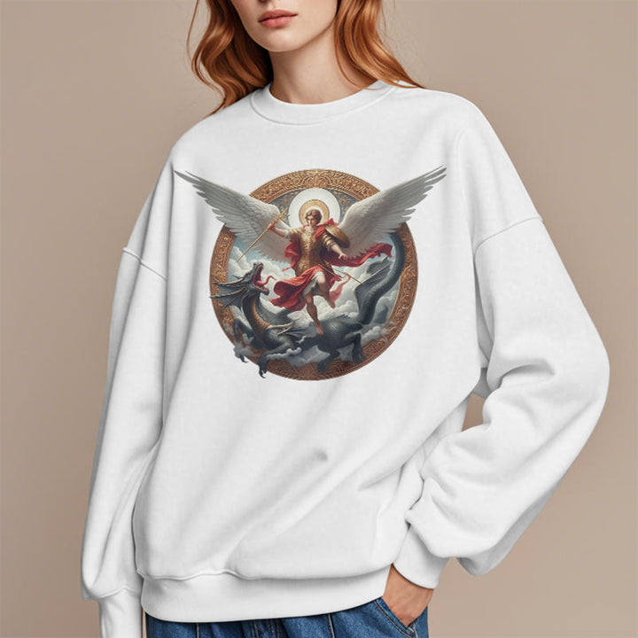 Christianartworkshop Sweatshirt aus Polyester im klassischen farbigen Stil mit Fleecefutter Triumph des Erzengels Michael - image 9