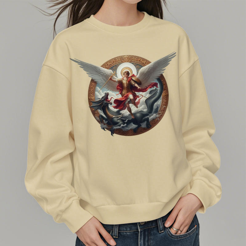 Christianartworkshop Sweatshirt aus Polyester im klassischen farbigen Stil mit Fleecefutter Triumph des Erzengels Michael