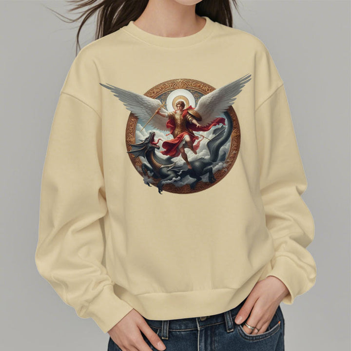Christianartworkshop Sweatshirt aus Polyester im klassischen farbigen Stil mit Fleecefutter Triumph des Erzengels Michael
