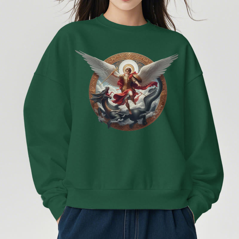 Christianartworkshop Sweatshirt aus Polyester im klassischen farbigen Stil mit Fleecefutter Triumph des Erzengels Michael