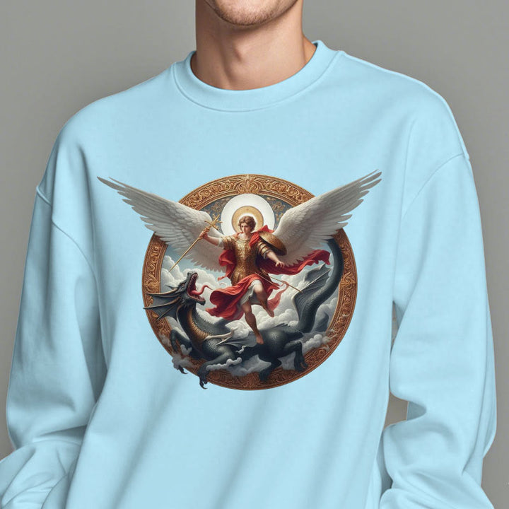 Christianartworkshop Sweatshirt aus Polyester im klassischen farbigen Stil mit Fleecefutter Triumph des Erzengels Michael