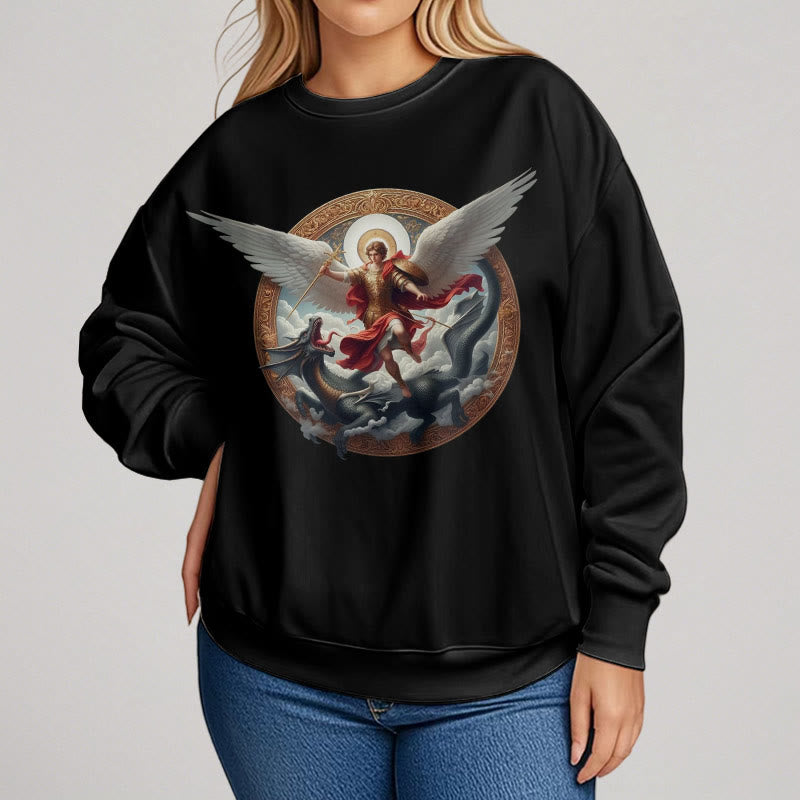 Christianartworkshop Sweatshirt aus Polyester im klassischen farbigen Stil mit Fleecefutter Triumph des Erzengels Michael