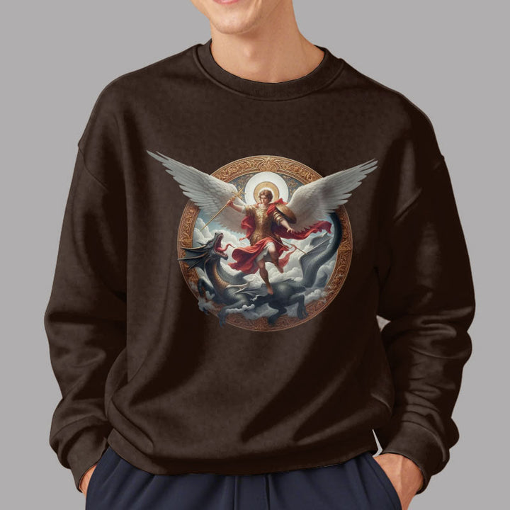 Christianartworkshop Sweatshirt aus Polyester im klassischen farbigen Stil mit Fleecefutter Triumph des Erzengels Michael